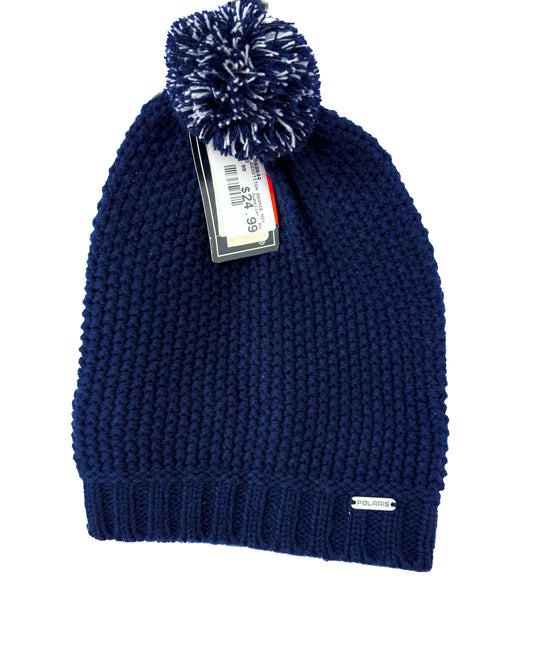 Polaris Women's Seed Stitch Beanie Hat with Pom Pom - Navy Blue